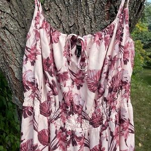 Banana Republic- pink tropical adjustable spaghetti strap dress w/elastic waist